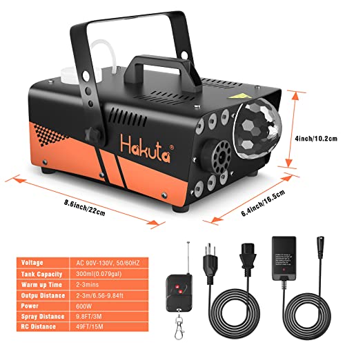 Fog Machine, Hakuta 600W Smoke Machine With Disco Ball Light And Led Rgb Lights, 2300 Cfm Spray With Auto Spray Function, Great For Halloween, Christmas, Wedding, Stage Performance And Parties #TOP6