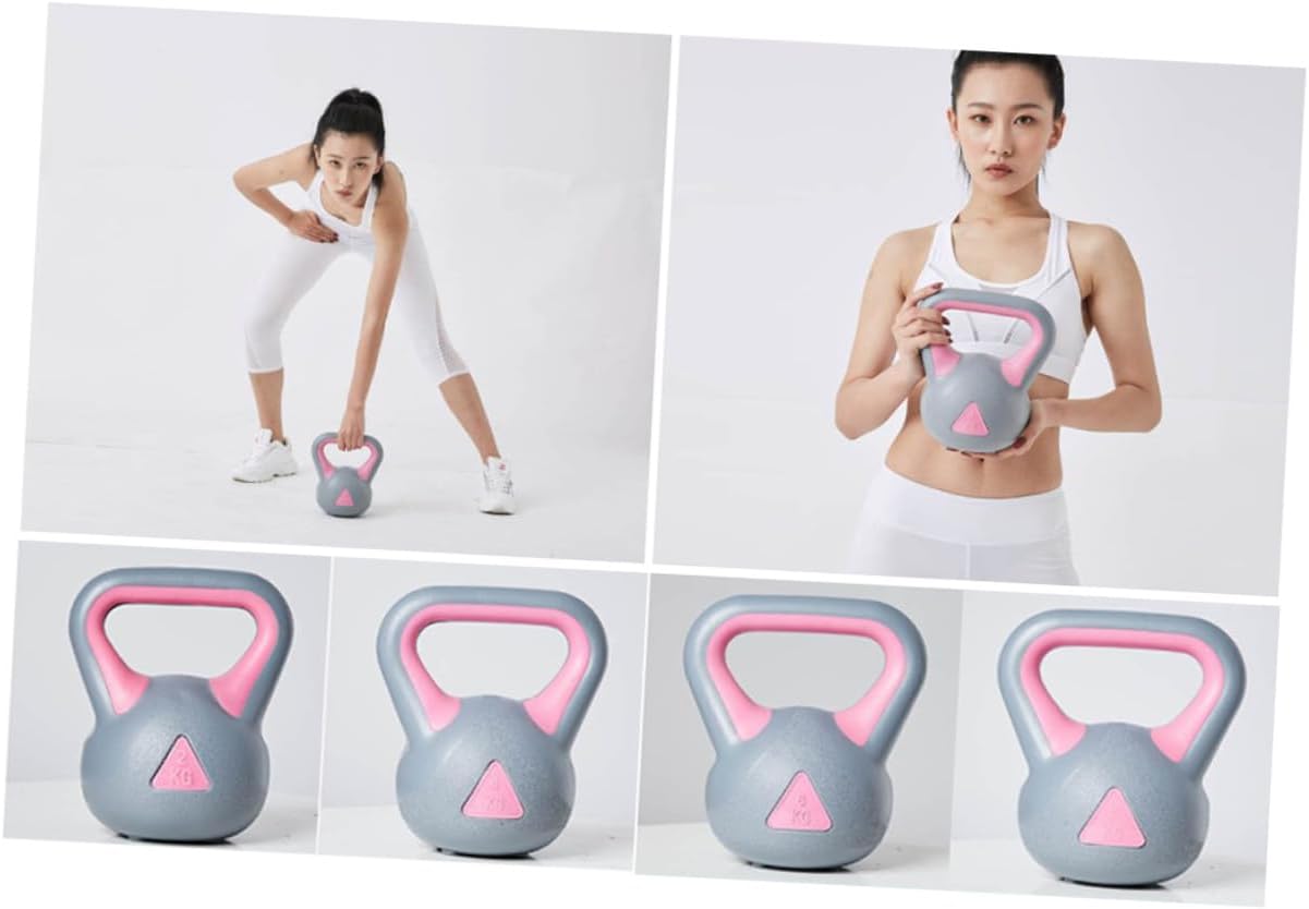 HANABASS Fixed 4kg Kettlebell for Women, Rubberized Pink Gray Kettle Weight for Home Strength Training and Squat Exercise
