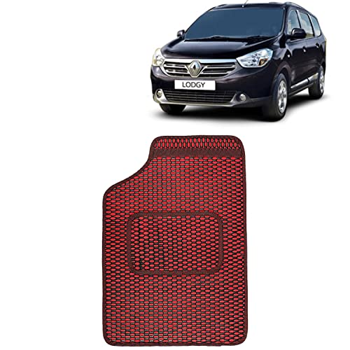Image of Kingsway Dotted Design Car Floor Foot Mats Universal Fit for Renault Lodgy, Model Year : 2015 Onwards, Water and Dustproof, Color Red, Set of 5 Pieces