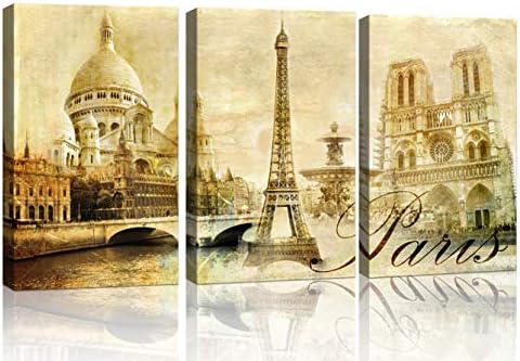 Paris Wall Art Eiffel Tower Canvas Wall Art Paintings Prints Wall Decor Abstract Vintage Pictures Framed Artwork Ready to Hang decorations for Family Living Room Bathroom Bedroom Dining Room Office