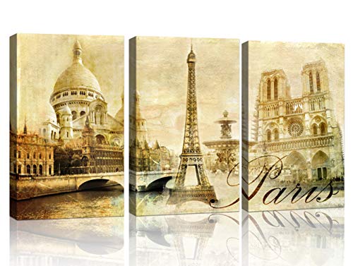 Paris Wall Art Eiffel Tower Canvas Wall Art Paintings Prints Wall Decor Abstract Vintage Pictures Framed Artwork Ready to Hang decorations for Family Living Room Bathroom Bedroom Dining Room Office