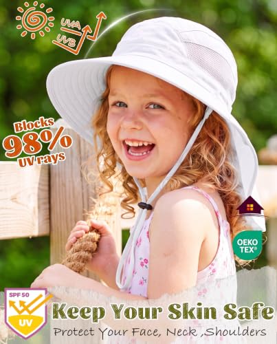 Image of Home Prefer UPF50 Wide Brim Kids Sun Hat Neck Flap Boys Girls Sun Protection Hat for Beach Fishing
