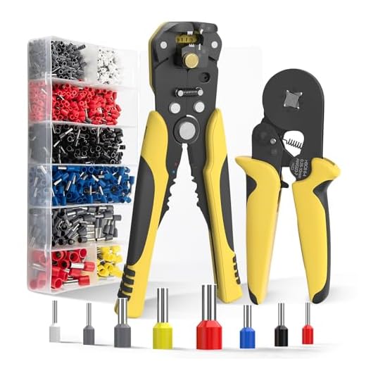 Self-Adjusting Wire Stripper Ferrule Crimping Tool Kit AWG 24-10 Automatic Electrical Wire Stripper Tool with AWG 23-7 Ratchet Wire Crimper Plier For 1200Pcs Wire End Ferrule Terminals Connectors