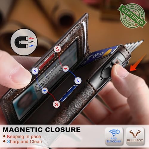 Image of BULLIANT Men Slim Leather Wallet Metal Case Money Clip-Magnetic Closure