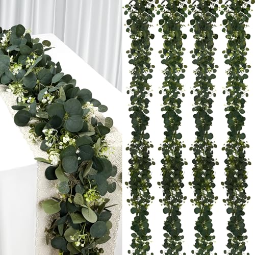 YIJXPOIN 4Pcs Eucalyptus Garland, 6FT Green Flower Garland Decor, Artificial
