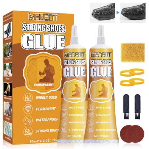 Meoeot Pegamento Calzado, Pegamento Zapatos Extrafuerte, Adhesivo para zapatos Profesional, Pegamentos Suela Zapatos, Ideal para Reparar Zapatillas, Botas y Sandalias Agrietadas y Desgastadas, 60 ml*2