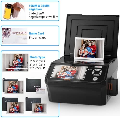 22MP Film &Slide Photo Multi-function Scanner with 5'' Screen, Convert 135 Film/35mmSlide /110Film/Photo/Document/Business card to HD 22MP Digital JPG Files,Includes 8GB Memory Card!