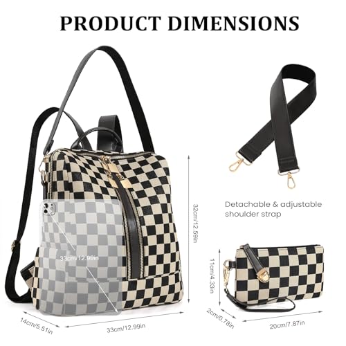 jingyuKJ Checkered Backpack Purse for Women Plaid Back Pack Purses Leather Backpack Bags Handbags for Travel Work (Black) by jingyuKJ - Used condition - Image 6