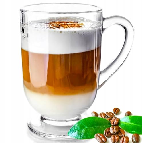 OMAGO® Bicchiere con manico da 300 ml per caffè, tè e vin brulé, il manico protegge le mani dal calore, bicchiere resistente