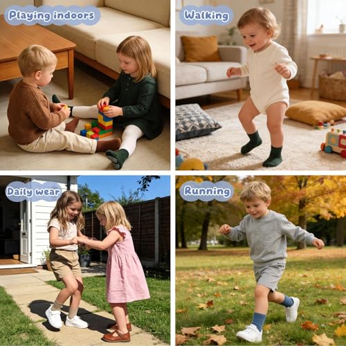 Bearbay Toddler Non Slip Cotton Crew Socks with Anti-slip Dots for Infant Baby Boys Girls 9 Pairs Plain Blue