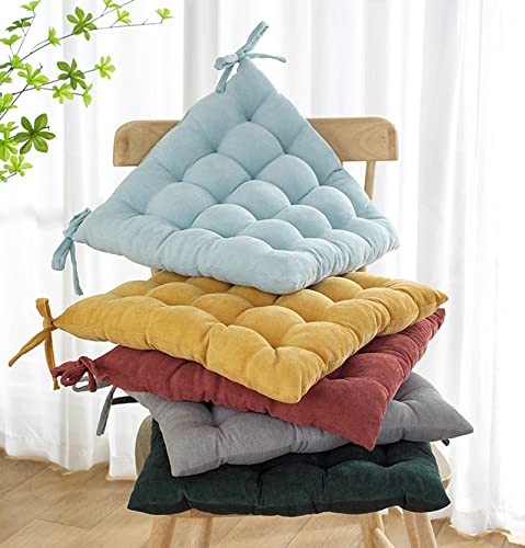 Corduroy Cushion For Desk Chair Soft Plush Nonslip Seat Cushions Tufted Washable Kitchen Dining Chair Pads With Ties Bench Mat (Deep Blue, 20"X20") #TOP5