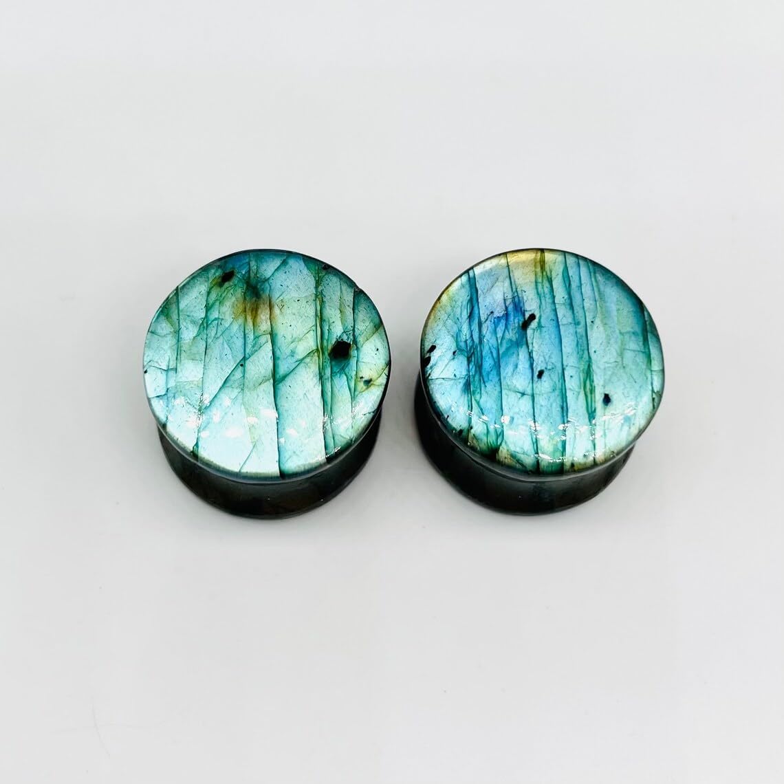Natural Labradorite Gemstone Double Flared Ear Plugs | Handcrafted Stone Ear Gauges | Organic Body Piercing Jewelry for Stretched Ears | Healing Crystal Plug Pair