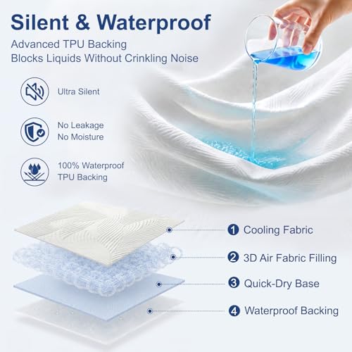 Hisheet Cooling Waterproof Mattress Protector Queen Size, 400GSM 3D Air Fabric Breathable Mattress Cover, Premium Bed Protector with Deep Pockets, Luxury Noiseless Machine Washable Bed Cover, White by Hisheet - Used condition - Image 4
