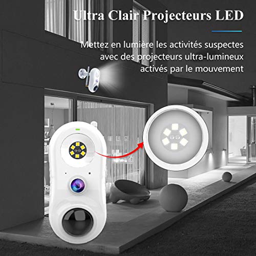 Camera Surveillance WiFi Exterieure,NIYPS 1080P IP66 Etanche WiFi Camera IP avec 6 Lumière LED,Audio bidirectionnel,Detecteur de Mouvement PIR,Vision Nocturne,Babyphone Camera Compatible avec Alexa