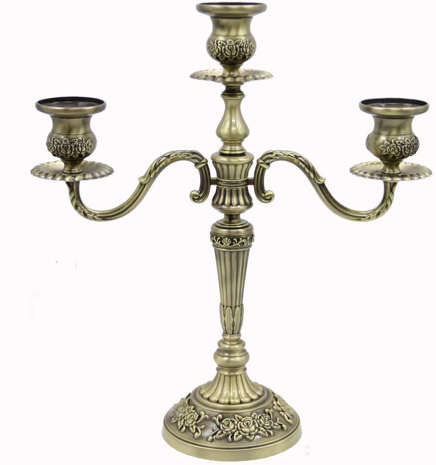 H36cm Bronze Floral Carved 3/5 arm Metal candlesticks Iron Candle Holder Vintage Bird cage Candelabra for Home Decoration (3 Branch Bronze)