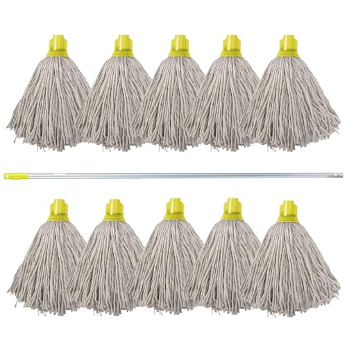 10 Swift PY Cotton Mop Heads and 1 Colour Coded Mop Handle (Yellow)