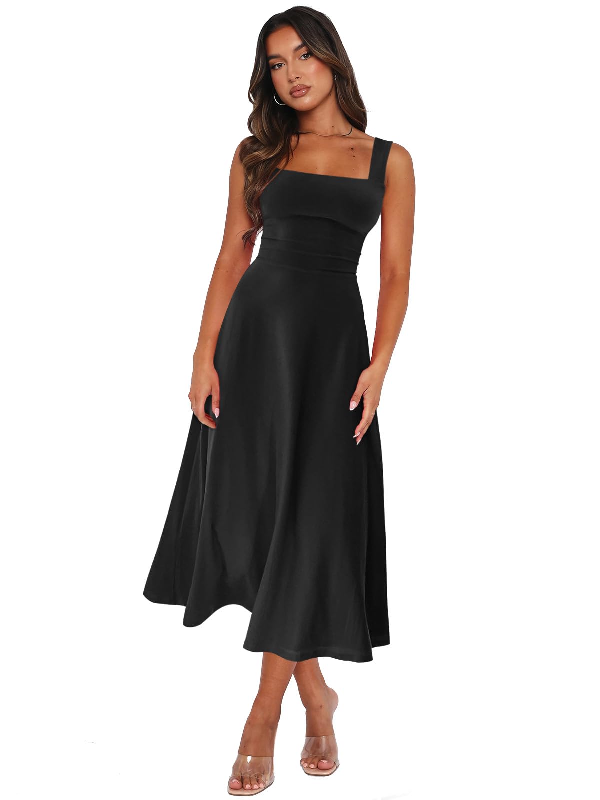 Maxi Abito Sexy Lungo Vestito Donna Estivo Elegante da Sera Senza Maniche con Schiena Scoperta Casual Abiti (M)