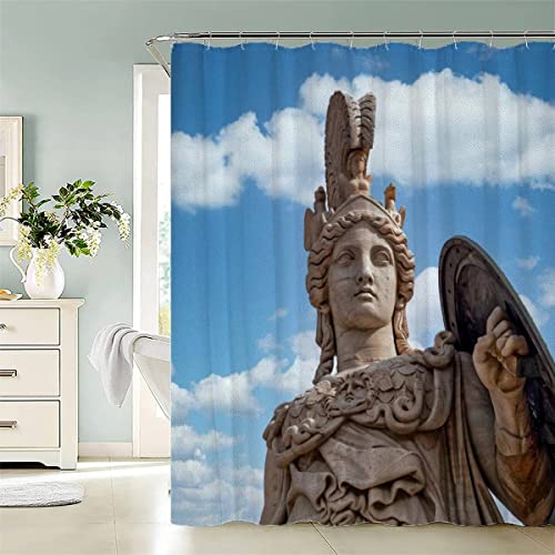 KIYAYO Duschvorhang 180x200 cm Stadtgebäude Duschvorhang Anti-schimmel 3D Motiv Frau Statue Bad-duschvorhang Jugendstil Duschvorhänge Für Badezimmer Mit 12 Ringe