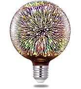 Porseme 3D Fireworks Decorative Light Bulb, E26 Base, 4W, AC100-240V, Glass Bulbs with Soft Warm ...