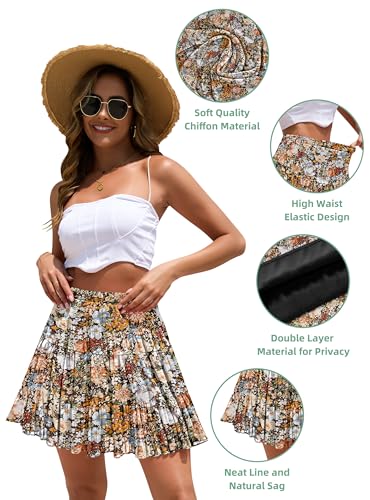 CYiNu Short Skirts for Women Summer Boho Flowy A Line Chiffon Tiered Pleated Mini Skirt2