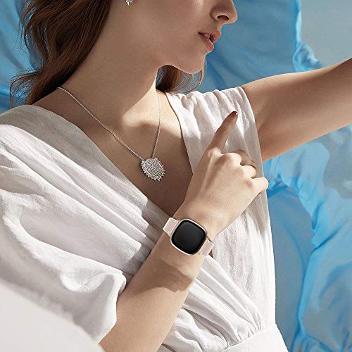 Techcode Leather Band For Fitbit Sense 2 Top Grain Leather Bands Replacement With Metal Stainless Steel Buckle Women Men Sport Straps Compatible With Fitbit Sense/Sense 2/Versa 4Versa 3(Apricot) #TOP3