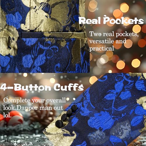 Image of Barry.Wang Mens Floral Blazer Suit Jacket Notched Lapel Casual Sport Coat | Flowers Jacquard One Button Tuxedo for Prom Wedding Party Disco Dinner Banquet Cocktail Homecoming Travel,Regular Fit