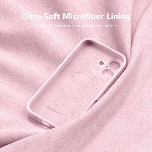 Image of Magnetic for iPhone 16 Case, Compatible with MagSafe, [Screen Protector + Full Camera Protection], Silicone Shockproof Anti-Scratch Protective Phone Case for iPhone 16 6.1 inch, Chalk Pink