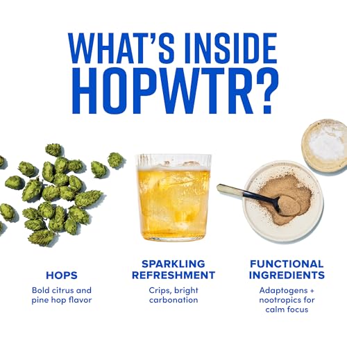 Image of HOPWTR Iced Tea & Lemonade, Non Alcoholic Sparkling Tea with Adaptogens, Nootropics & Vitamin C, Zero Sugar Zero Calorie Functional Beverage, Gluten Free Hop Water Drink (12 Pack, 12oz Cans)