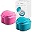 Denture Bath Box Cup, Complete Clean Care for Dentures, Clear Braces, Mouth Guard, Night Guard & Retainers,Traveling (Blue & Pink)