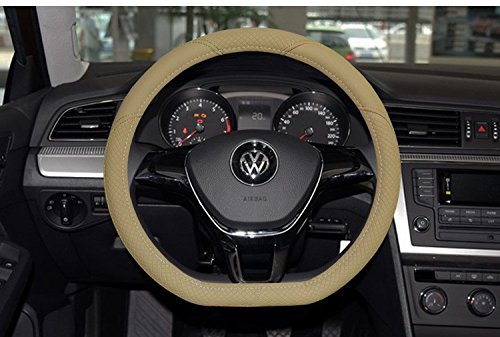 Beige Color D Shape Car Leather Steering Wheel Cover Four Seasons for VW GOLF 7 2015 POLO JATTA 15”