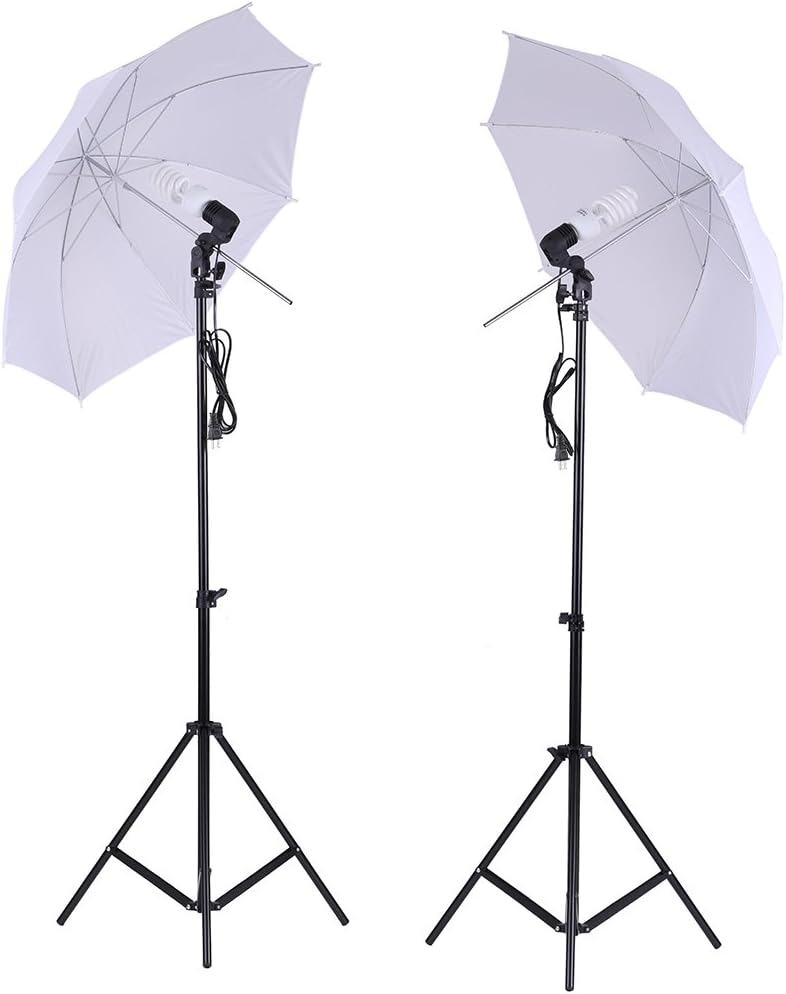 Andoer Photo Studio Lighting Kit Set 2Pcs 2 Meters 6.6Ft Light Stand + 2Pcs 33 Inch White Soft Light Umbrella + 2Pcs 45W Light Bulb +2Pcs Swivel Light Socket