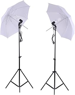 Andoer Photo Studio Lighting Kit Set 2Pcs 2 Meters 6.6Ft Light Stand + 2Pcs 33 Inch White Soft Light Umbrella + 2Pcs 45W Light Bulb +2Pcs Swivel Light Socket