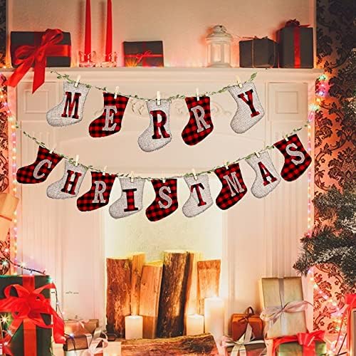 Merry Christmas Banners, Christmas Burlap Banners,Christmas Flags Hanging Decorations, for Christmas Party Decorations Outdoor Indoor