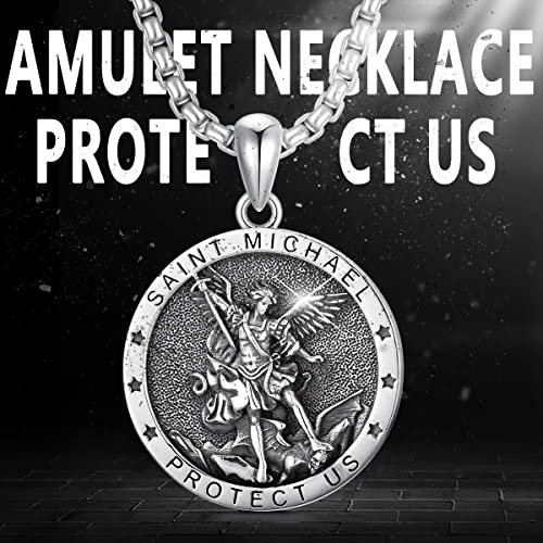 St Michael Necklace For Men 925 Sterling Silver Round Saint Archangel Michael Medal Medallion Protection Jewelry #TOP5