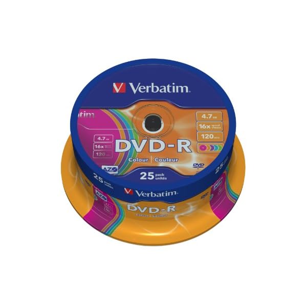 Verbatim DVD-R Rohlinge (16x Speed, 4,7GB, 25-er Spindel) blau/grün/orange/rosa/violett