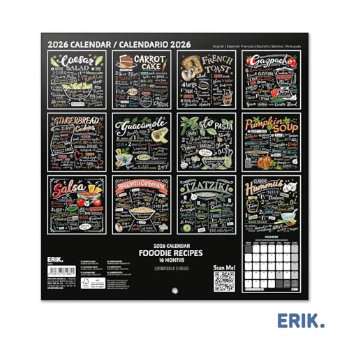 Grupo Erik Wall Calendar 2026 - Foodie Recipes Calendar 2026 | Square 30 x 30 cm - 12 x 12 inches Wall Planner, Family Planner Month To View | Recipe Book Gifts For Friends