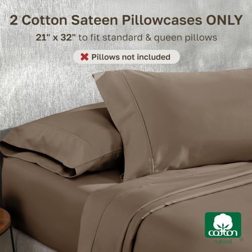 Image of California Design Den Standard /Queen Pillow Cases Set of 2-400 Thread Count, 100% Cotton Sateen, Soft and Breathable Cotton Pillow Cases Standard Size Pair - Mocha