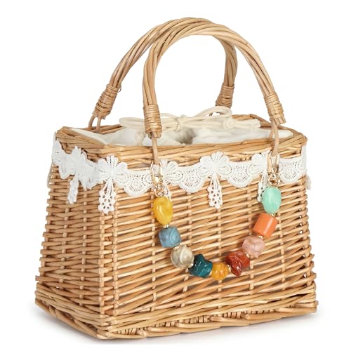 Bolso de ratán tejido a mano para mujer miniatura 1