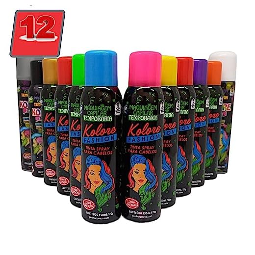 Kit 12 Tintas Temporária Para Cabelo Spray Kolore - 150ml