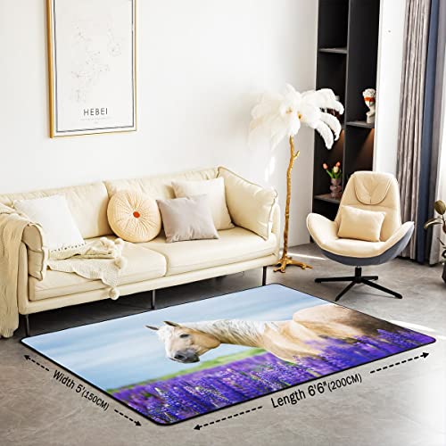 Homemissing Horse Area Rug 100x150cm Galloping Horse Botanical Theme Living Room Rugs For Bedroom Home Decor Wildlife Carpet Ultra Soft Non-Slip Indoor Floor Mat - Image 2