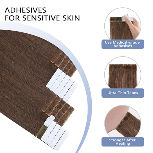 Image of COOKAYU Invisible Tape in Human Hair Extensions, Medium Brown