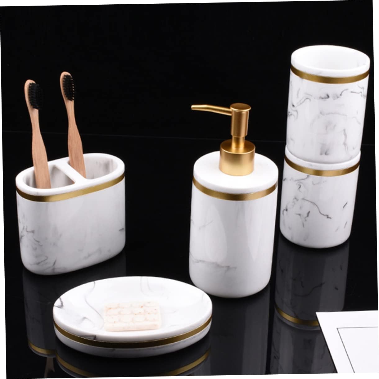 PRETYZOOM 5pcs Marbling Bathroom Accessory Set Toothbrush Holder Mouthwash Cup Lotion Dispenser Soap Dish Vanity Tray Practical and Stylish Bathroom Organization