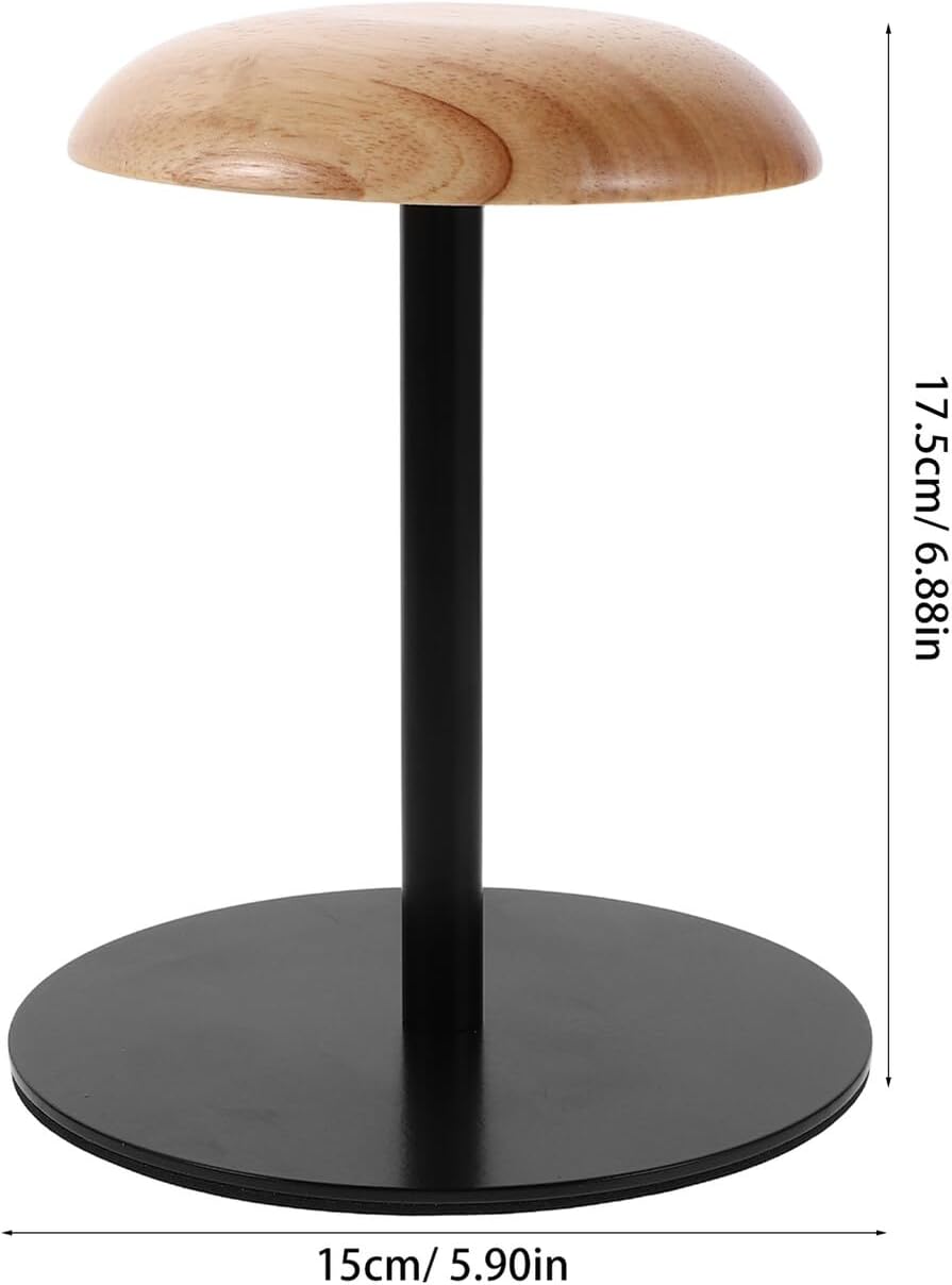 minkissy Wood and Metal Hat Display Rack with Black Base Baseball Cap Organizer Stand for Retail and Home Storage Tabletop Wooden Hat Rack