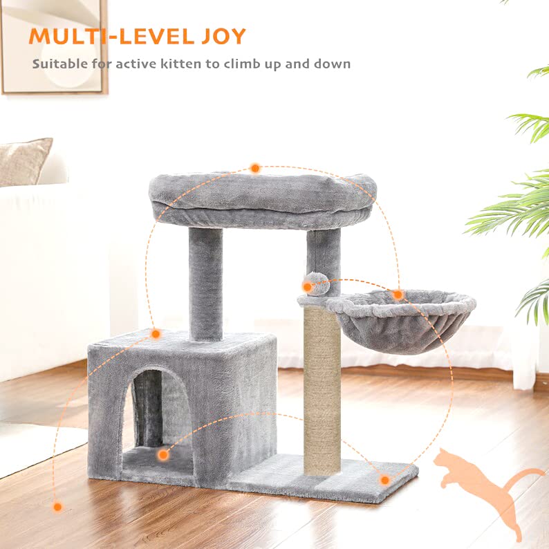 Image of Cat Tree with Scratching Posts, Hammock and Perches (Grey - FURR-30)