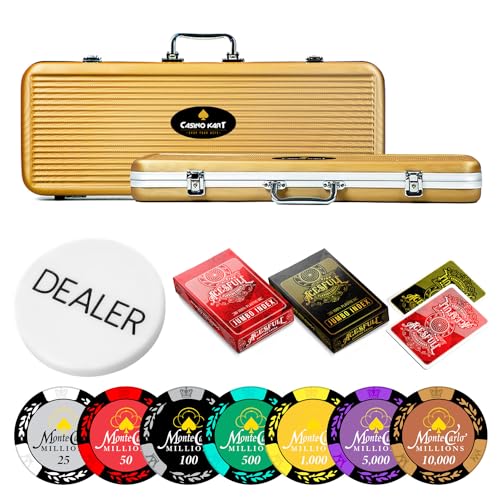 Image of Casino Kart Monte Carlo Poker Chipset | 500 Chips Set with 2 Decks of Playing Cards, Dealer Button & Sturdy Case | Casino-Grade Poker Set for Texas Hold'em, Blackjack & Game Nights