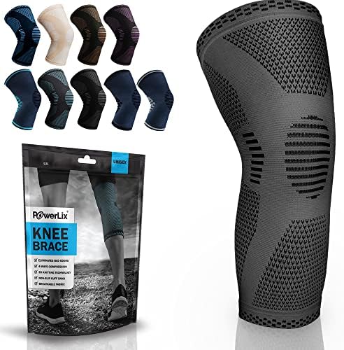 POWERLIX Knee Support for Women/ Men, Knee Brace Compression Sleeve Support for Arthritis, Joint Pain, Ligament Injury, Meniscus Tear, ACL, MCL, Tendonitis, Running, Squats, Sports, Black, Large