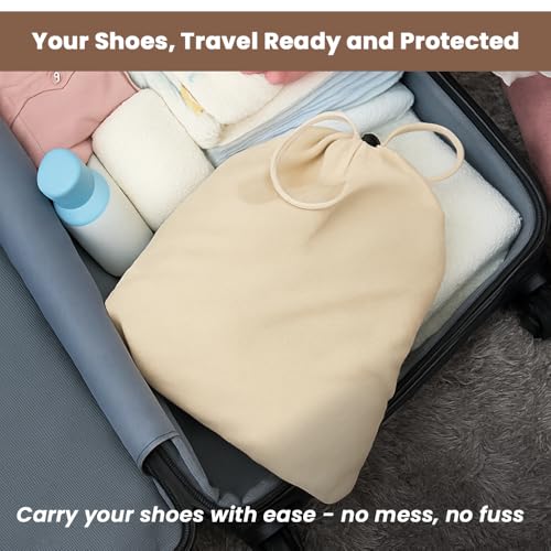 Image of LFH Cotton Rich Shoe Storage Bags with Drawstring, Dustproof Breathable Reusable Organizer, Perfect For Travel, Dorm, Hotel, College, Gym, Easy to Carry, 8 inchx17 inch (Pack of 2) - Natural Thanks Giving