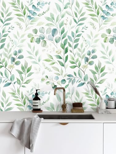 ANBILILA Papel Pintado Autoadhesivo, Estilo Tropical Pelar y Pegar Papel de Contacto, 44x1000CM Hojas de Palma Papel Tapiz Removible Decorativo para Pared para Salón Dormitorio Cocina Muebles