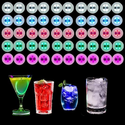 50PCS LED Light Up Drink Coasters Multi-Color Glowing Cup Coasters with 3 Modes LED Bar Coaster for Bottles Glasses Party Decor