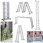 Feidak Multi Purpose Combination Ladder 4.7M 15.5FT Foldable Step Ladders Aluminium 150kg Capacity 16 Steps + 1 Free Platform for Indoor Outdoor Works